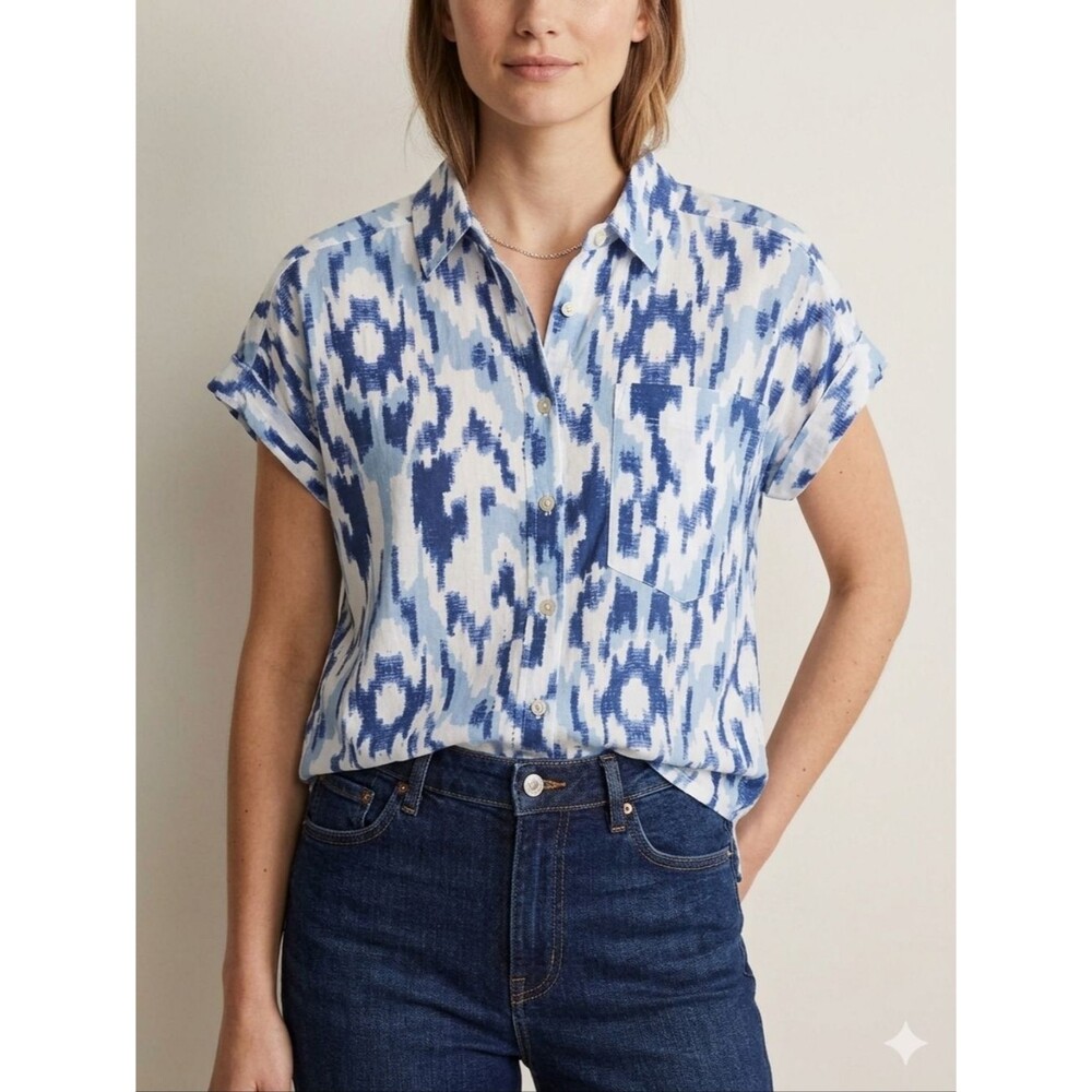 Christian Siriano Blue Ikat Linen Blend Button Down Shirt
Size S